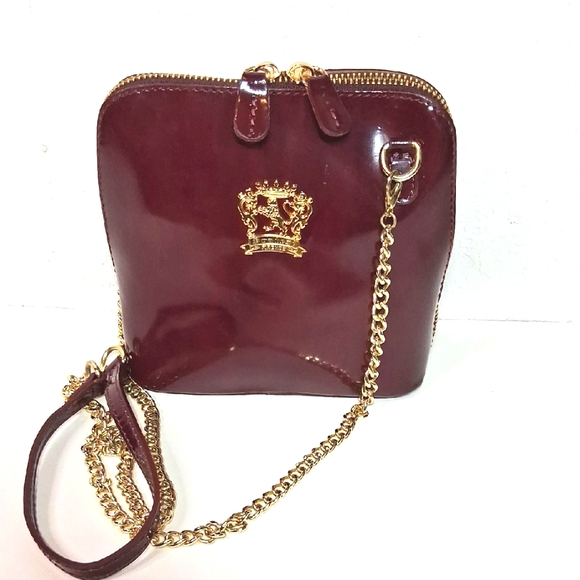 PRATESI FIRENZE Burgundy Patent Leather Small Crossbody Bag Chain Strap - Picture 1 of 8
